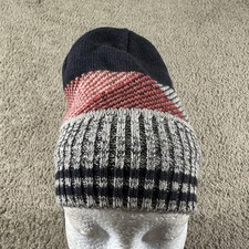 Catimini Hat Beanie Fitted Kids 51 CM 4-6Y Navy Gray Red Knit Wool Blend Pattern