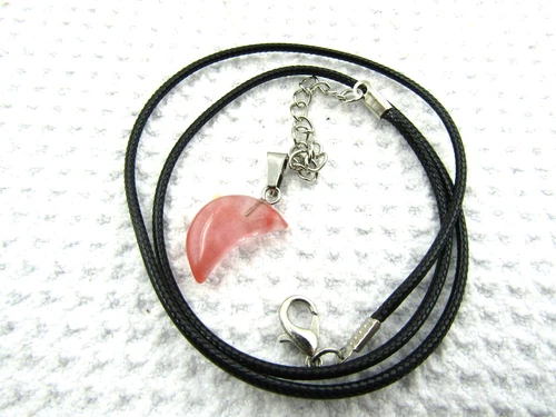 Cherry Quartz Crescent Moon Pendant with 20" necklace