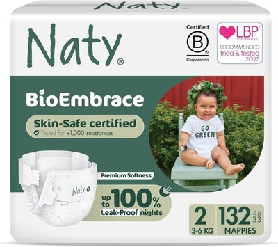 Naty BioEmbrace Baby Newborn 132 Windeln | Empfindliche Haut sicher Größe 2