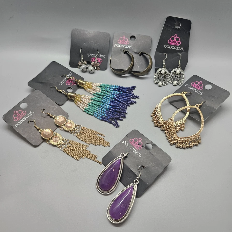 LOTE DE PENDIENTES PAPARAZZI 7 Pares Tono Oro/Plata Azul Sead Vacaciones Púrpura Gota Foto 2 de 4