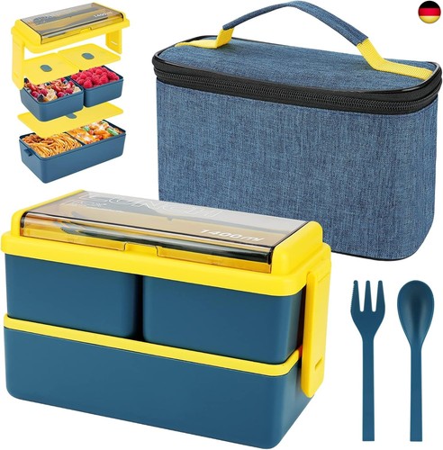 Ikuchelife Edelstahl Lunchbox 1400ml - BPA-frei Mit Trennwand & Klapplöffel