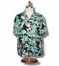 Paradise Found Large Parrots 100 Rayon Hawaiian Shirt Jungle Bird Tiki Aloha