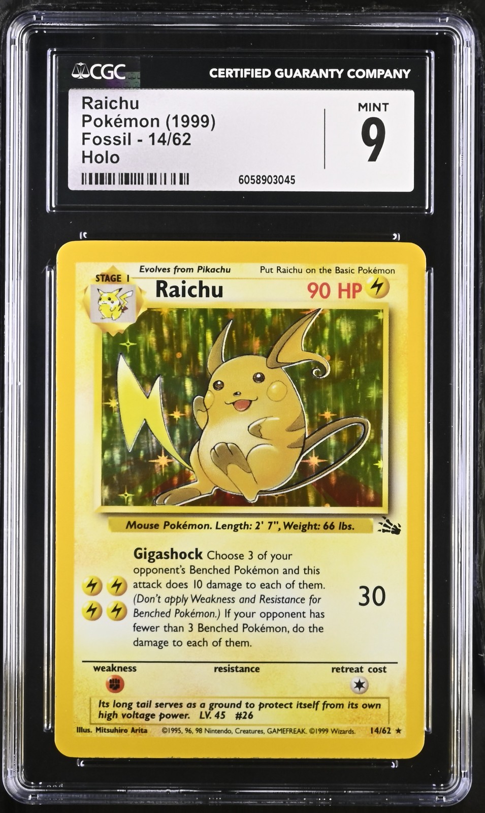 CGC 9 MINT Raichu 1999 Fossil 14/62 Holo Pokemon Card psa
