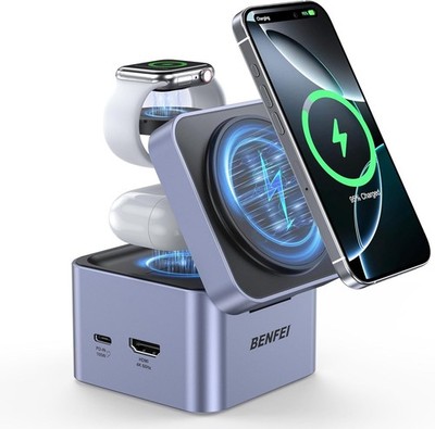 Faltbare 3-in-1 MagSafe Ladestation iPhone 16-12 Watch AirPods HDMI 4K USB Hub