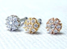 1pc Flower CZ Gem 20g Nose Ring Stud Bone Double Tiered 316L Surgical Steel