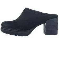 OTBT split black leather clog mules block heel side 10