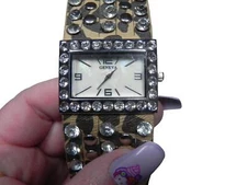New Geneva Watch Women Bracelet Snaps Studs Rhinestones Animal Print
