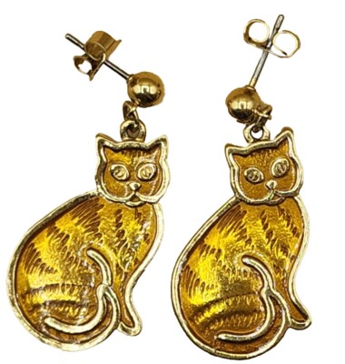 Ginger Orange Tabby Cat Kitten Kitty Enamel Dangle Earrings 1-1/4