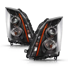 For 2008-2014 Cadillac CTS Halogen Upgrade Headlights Black  Pair Left+Right