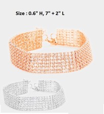 Mesh Chain Crystal Rhinestone Cocktail Statement Bracelet Bangle Cuff Wedding