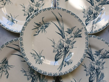 Fin XIX ème Faïence de Gien Glaïeul 9 Assiettes à Dessert de couleur Bleue