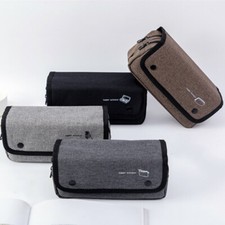 1x Student Pen Bag Pencil Case Canvas Zip Travel Large Capacity Boy Black
