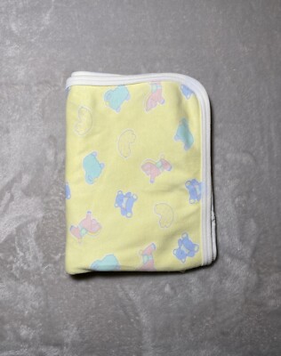 Vintage Baby Blanket Animals Horse Lamb Bear Duck Pastel Yellow Knit Receiving