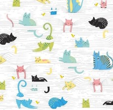 Feline Drive Fabric WHISKERS Cats in Window Blinds Whte Fat Quarter 18"x22" FQ