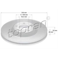 Topran 2X Bremsscheibe Vorne Ø316 Mm BelüFtet FüR Ford S-Max WA6 2.2 Tdci 2.5