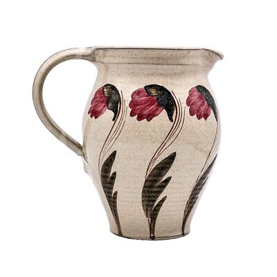 Vintage Kunstkeramik Krug mit Henkel & Blumendekor, signiert | Handmade