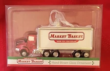 Demoulas Market Basket Tractor-Trailer Truck Blown Glass Christmas Ornament New!