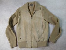 Sears SportsWear Suede-Sweater Jacket Mens M Tan Full Zip Classic Vtg 70s Flaws