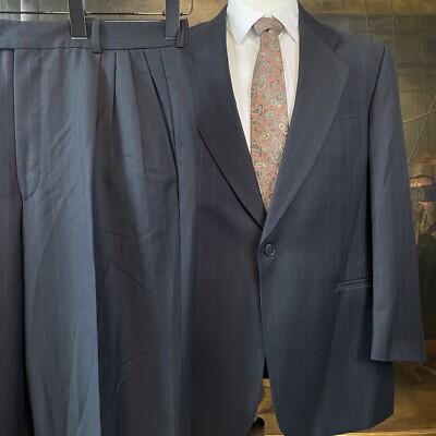 Jack Victor Montreal 42R 36 x 28 2Pc Navy Pinstriped 100% Wool 1Btn Suit