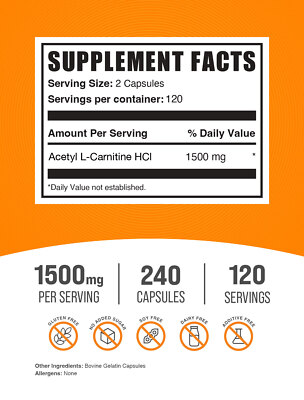 BulkSupplements Acetyl L-Carnitine HCI Capsules - 1.5g - 240 Capsules