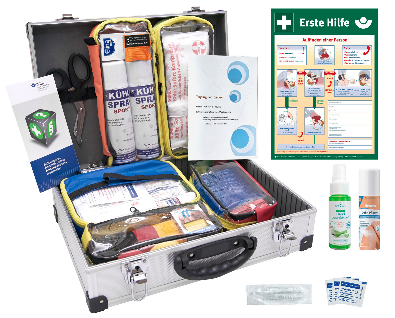 SPORT-Betreuerkoffer "ALU-PRO" mit Modultaschen inkl. DIN 13157 + AUSHANG