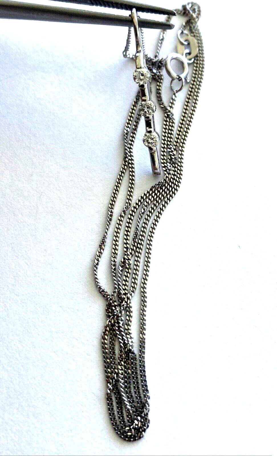 Classy 14K Solid White Gold Bar Shape Pendant Cha… - image 14