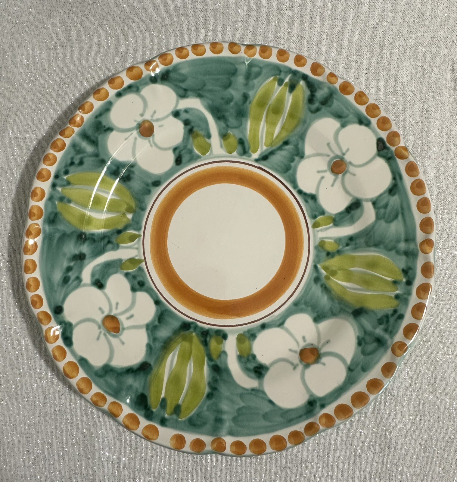 Ceramica Artistica Italy Green Yello Floral 10.25” Dinner Plate Hand