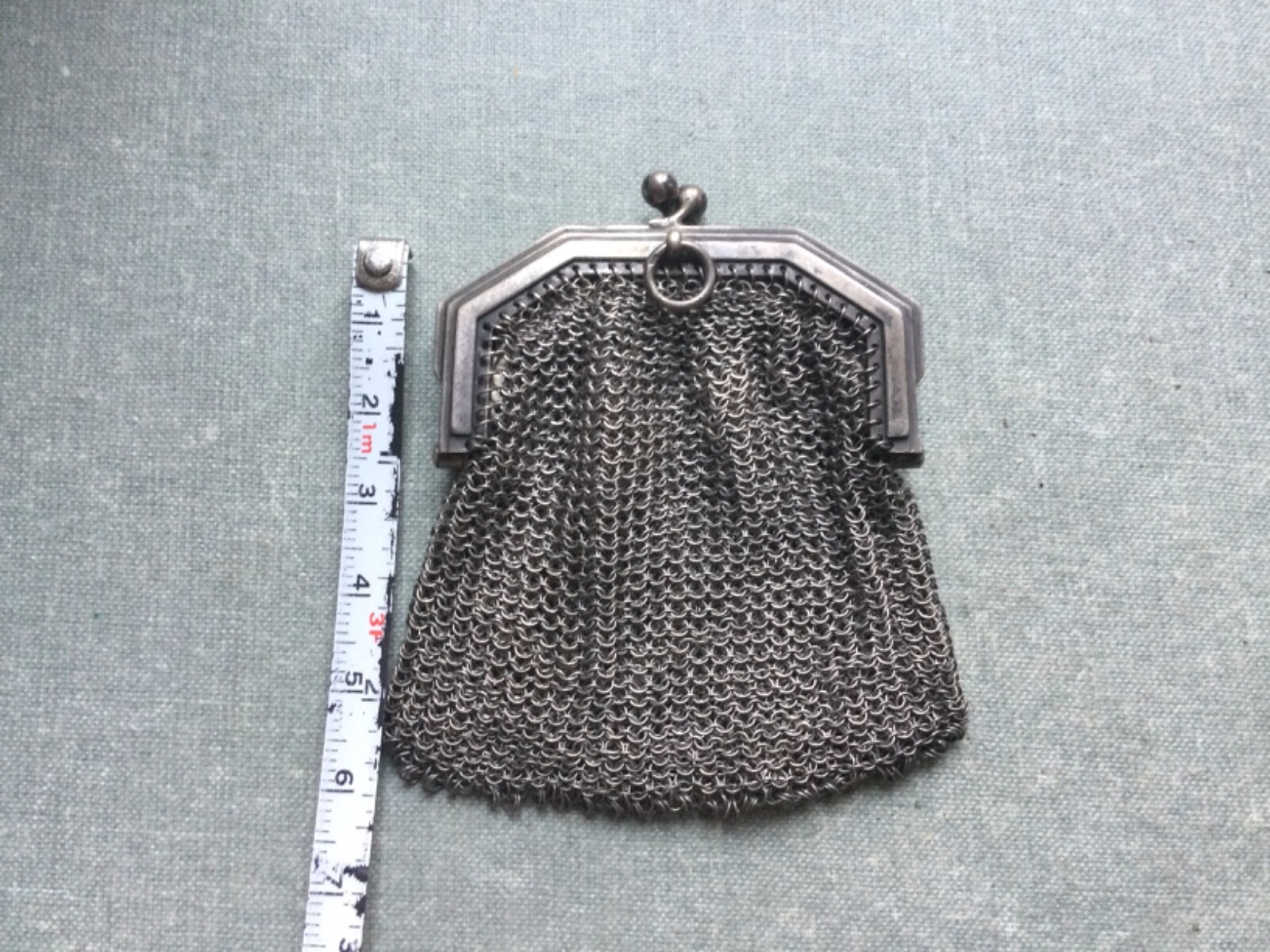 Antique Solid Silver Chainmail 2 Compartment Coin… - image 9