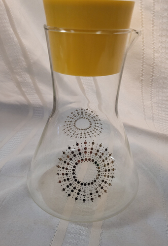 Pyrex Atomic Sun Yellow Starburst Glass Carafe Decanter Juice Pitcher with Lid - Photo 3/12