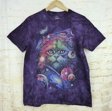 Camiseta The Mountain Mujer L Púrpura Tie Dye Cosmic Cat Galaxy Algodón Clásico