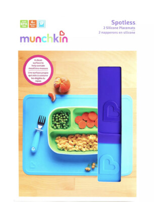 Munchkin Silicone Placemats for Kids, 2 Pack, Blue/Purple 2pk Placemats