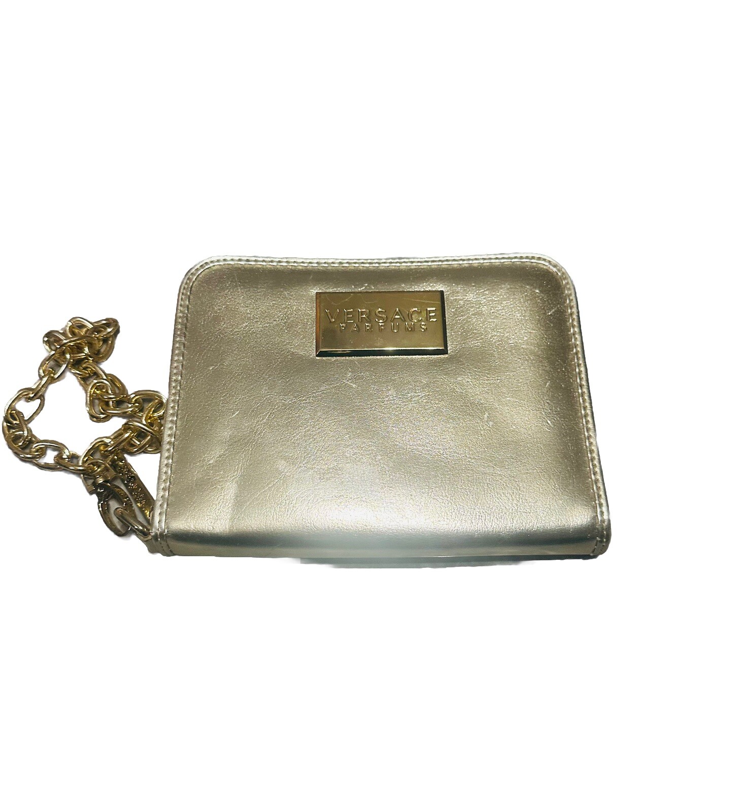 Versace Parfum Zip Around Gold Metallic Wallet Clutch Size Medium 7.25