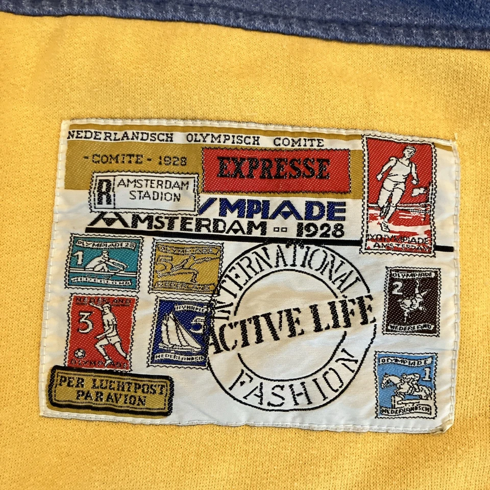 Polo de rugby Active Life vintage azul e amarelo manga longa M - Imagem 3 de 4