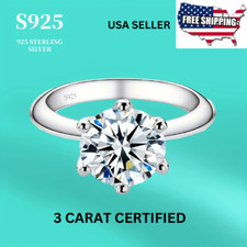 Engagement Ring 3 Ct Certified Rnd Cut Moissanite Solitaire Sterling Silver 925