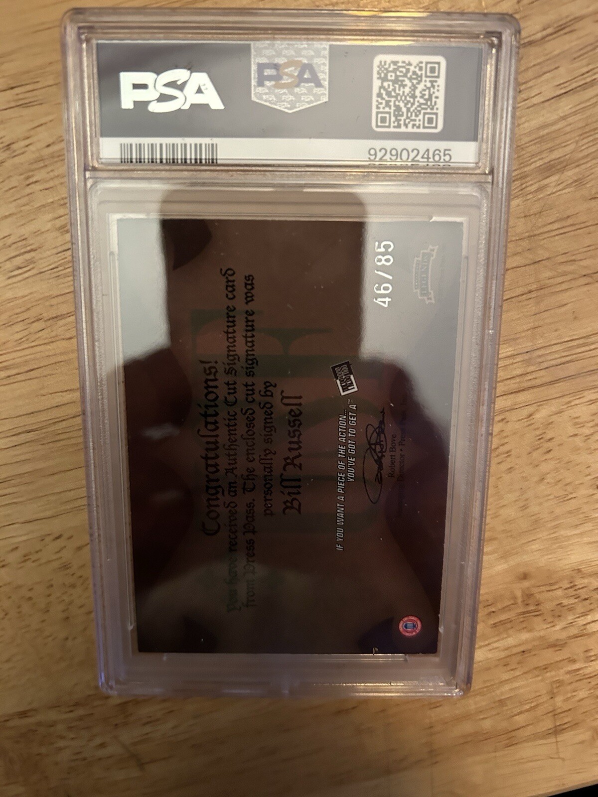 BILL RUSSELL 2007 PRESS PASS LEGENDS CUT AUTOGRAPH CARD PSA 8 #46/85 view 2