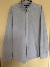 Tommy Hilfiger Men's Dress Shirt Navy Gray Checked XL 80s Two PLY