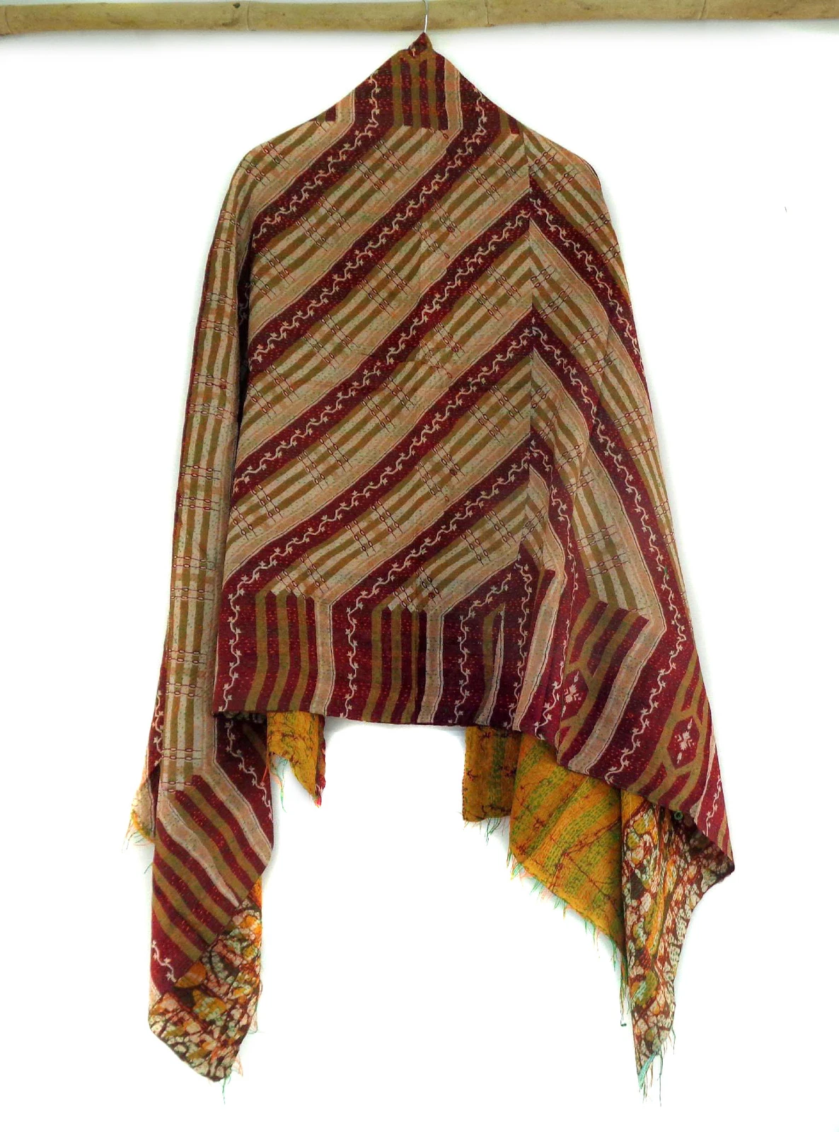 Silk Kantha Scarf Head Wrap Stole veil Hand Quilted Women Shawl Stitched