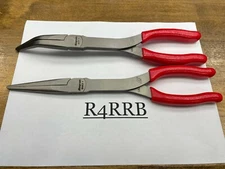 Snap-On Tools USA NEW 2pc RED Soft Grip LONG Neck Needle Nose Pliers Lot Set