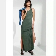 Express Small Sleeveless Maxi Dress Green Black Stripe Keyhole Back Side Slits