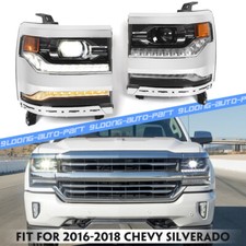 2Pcs For 2016-2018 Chevy Silverado 1500 Chrome FULL LED DRL Headlights Headlamps