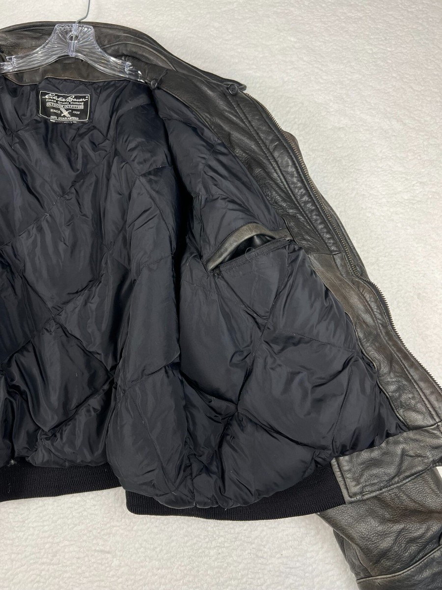 VTG Eddie Bauer Leather Jacket Mens Size Small Black Full