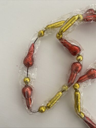 VTG NOS Gold Red MERCURY GLASS Big BEAD Tube TEARDROP 9 FT GARLAND Ornament - Picture 14 of 16