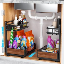 Cadrim Under Sink Organizer 2 pack, Pull Out Cabinet Organizer Shelf 15.75  ...