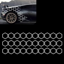 Car Hexagonal Decals, Honeycomb Pattern Reflective Stickers, 30 PCS White