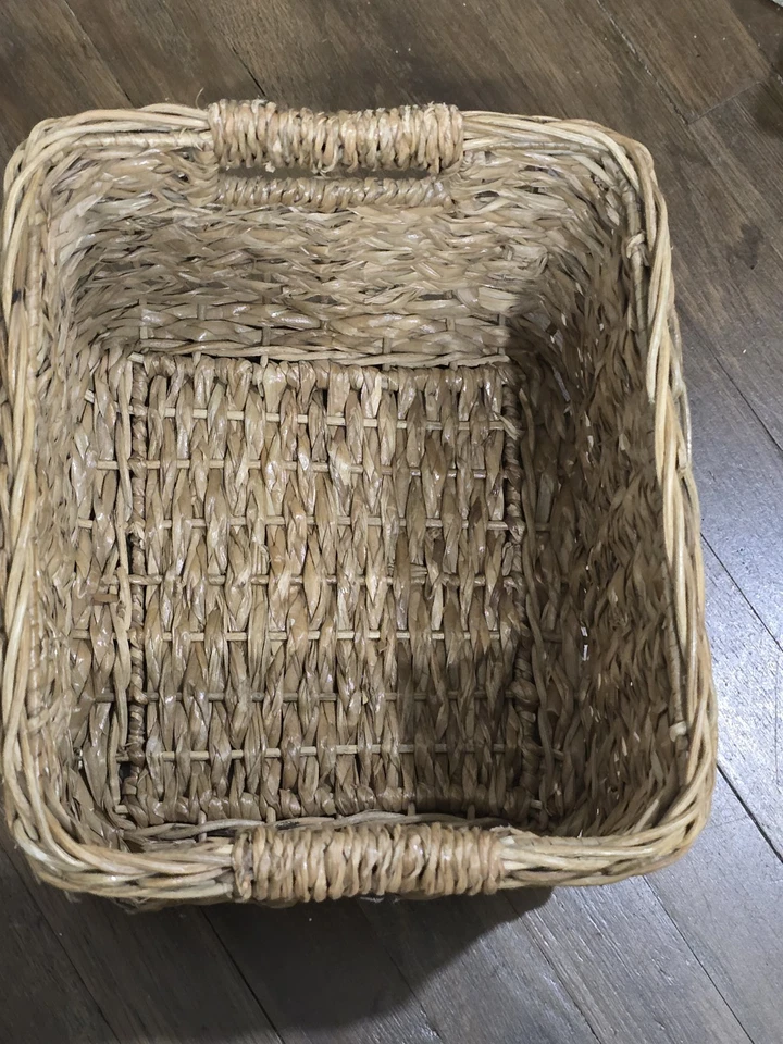 Brown Woven Tapered Rattan Storage Basket Handles 11" x 10" x 8" - Image 3 of 4