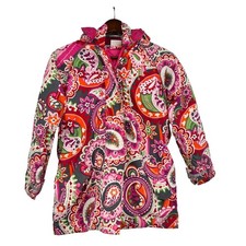 Hanna Andersson girl's hooded quilted puffer jacket pink  orange paisley sz 140