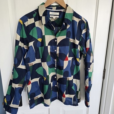 Seasalt Larissa Shirt Organic Cotton Adjustable Sleeve Bold Geometric Print 14