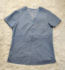 FIGS Catarina Scrub Top Women  s Size XS Heather Denim V-Neck One Pocket Uniform