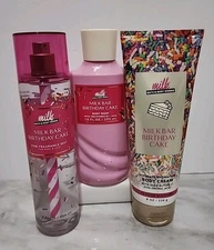 Bath & Body Works Milk Bar Birthday Cake Fragrance Mist Body Cream & Wash Gel