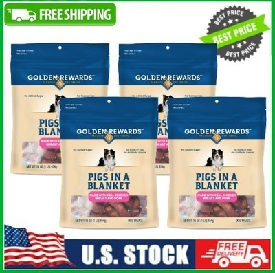 4 Bag Golden Rewards Pigs in a Blanket Chicken&Pork Sausage Dog Treats,16 oz Bag